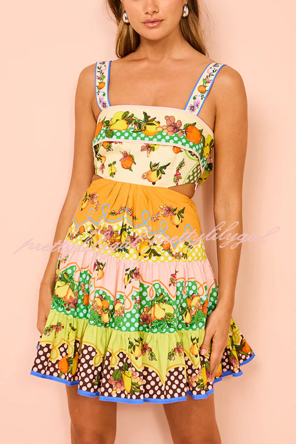 Sweet and Sour Summer Multicolor Lemon Print Pleated Hem Mini Dress