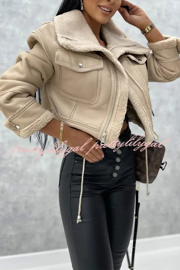 Stylish Lambswool Short Zipped Biker Jacket