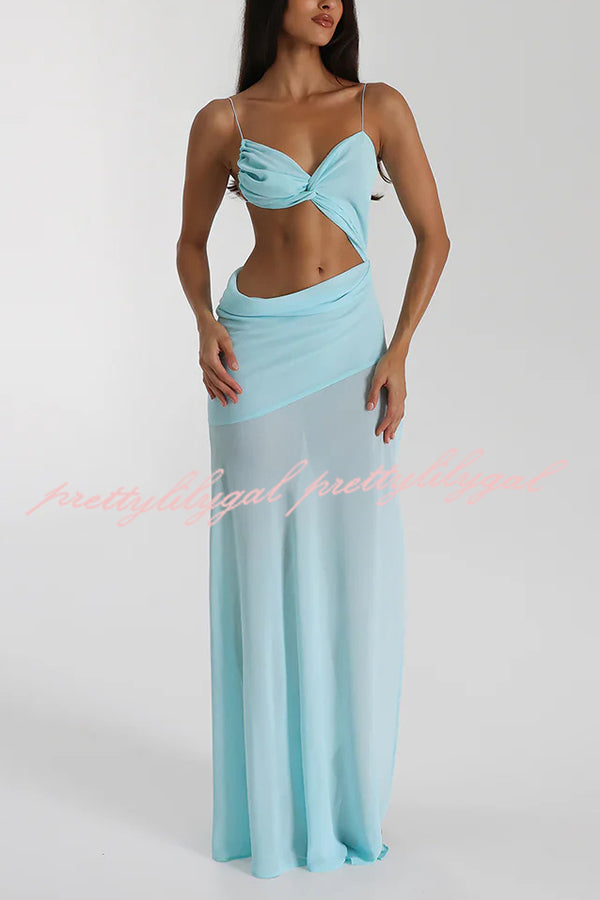 Sexy Halter Waist-baring Backless Lace-up High-slit Maxi Dress