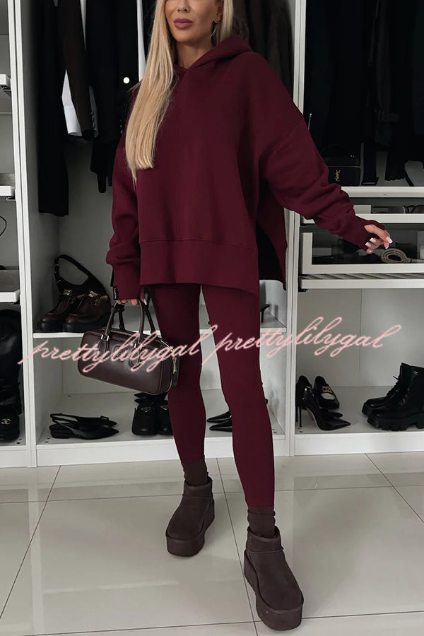 Fashion Loose Casual Hooded Long Sleeve Sweatshirt and Elastic Waist Leggings Set