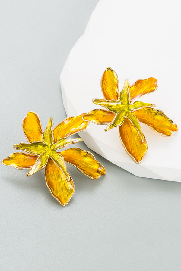 Stylish Enamel Oil-drip Iris Flower Double-layer Earrings