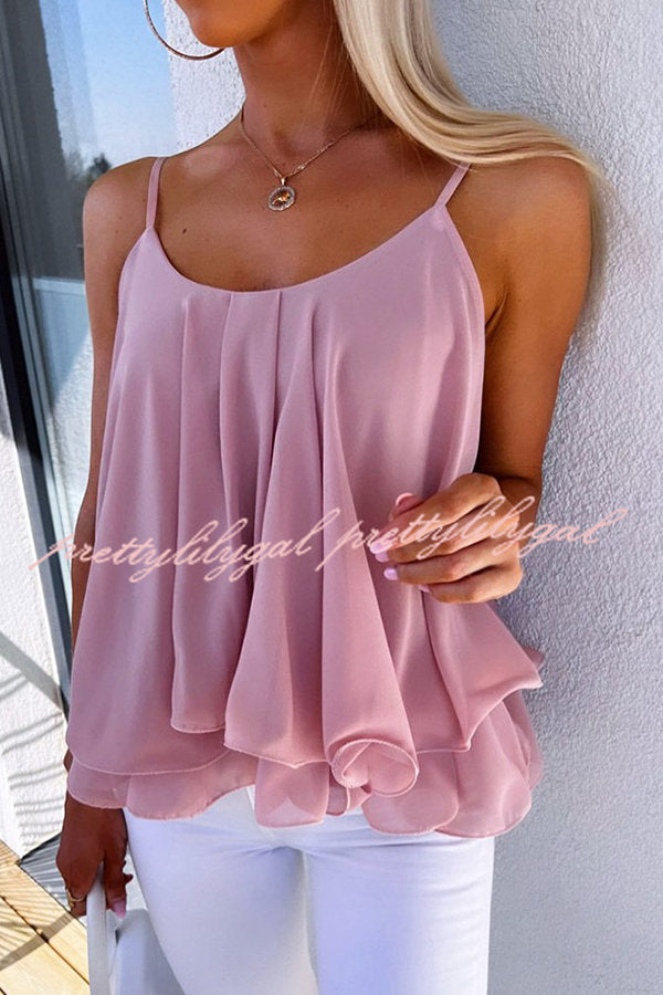 Romance Factor Ruffle Hem Flowy Cami Top