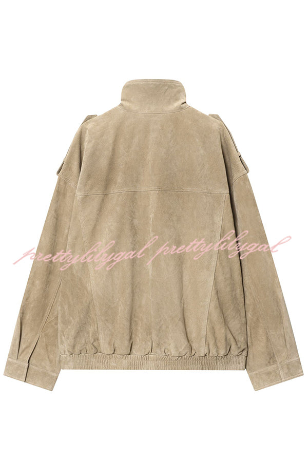 Fashionable Suede Loose Pocket Leather Jacket