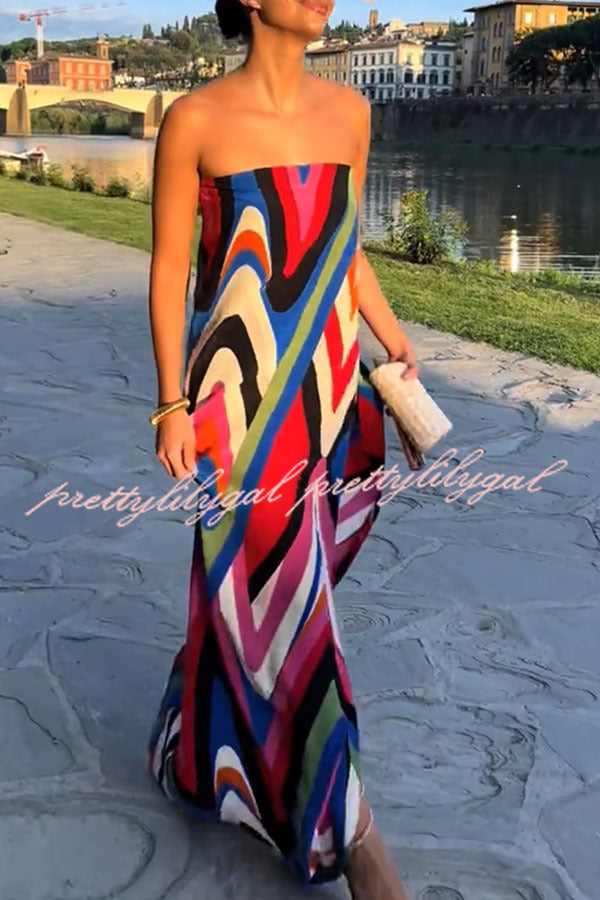 Kennedy Unique Print Off Shoulder Side Slit H-line Maxi Dress