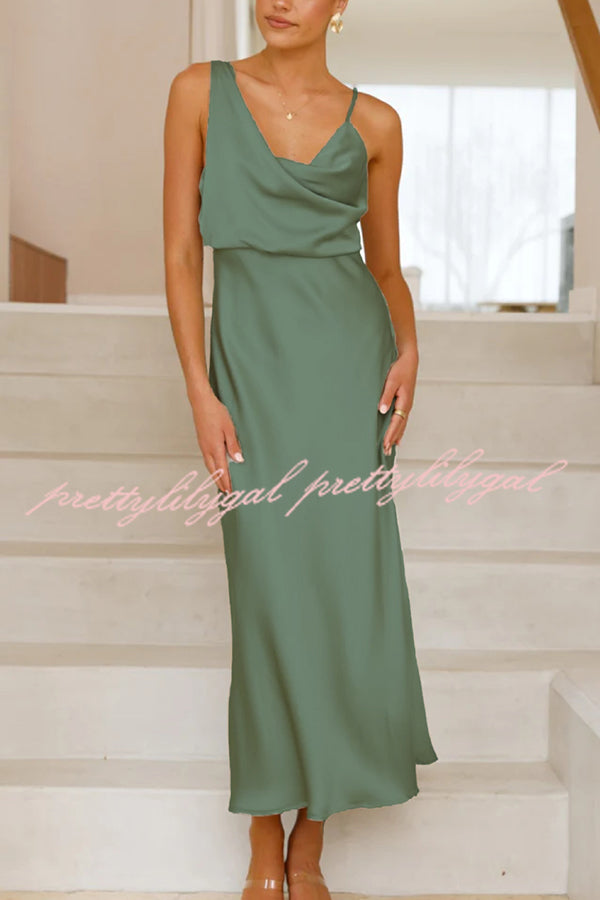 Satin Solid Color Elegant Sling Waist Open Back Maxi Dress