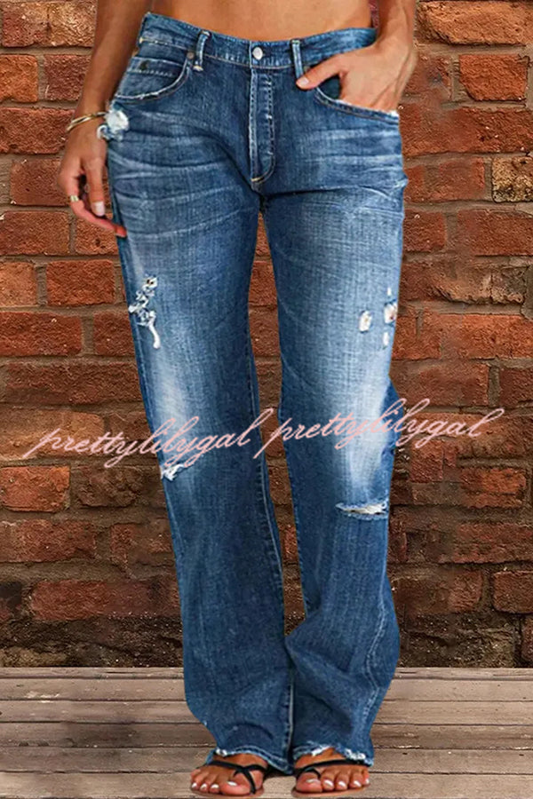 Vintage Washed Ripped Wide Leg Jeans