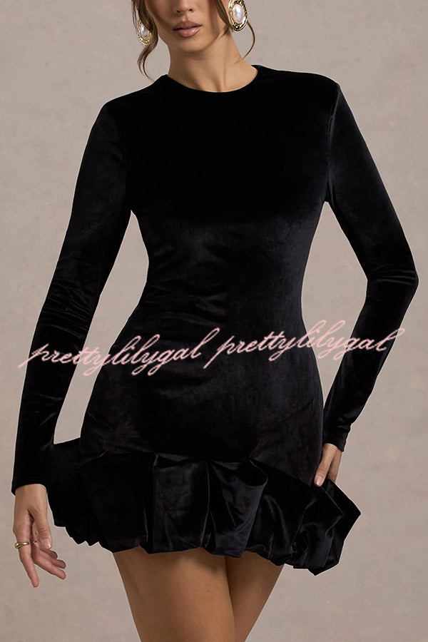 Solid Color Velvet Slim-fit Long-sleeved Mini Dress