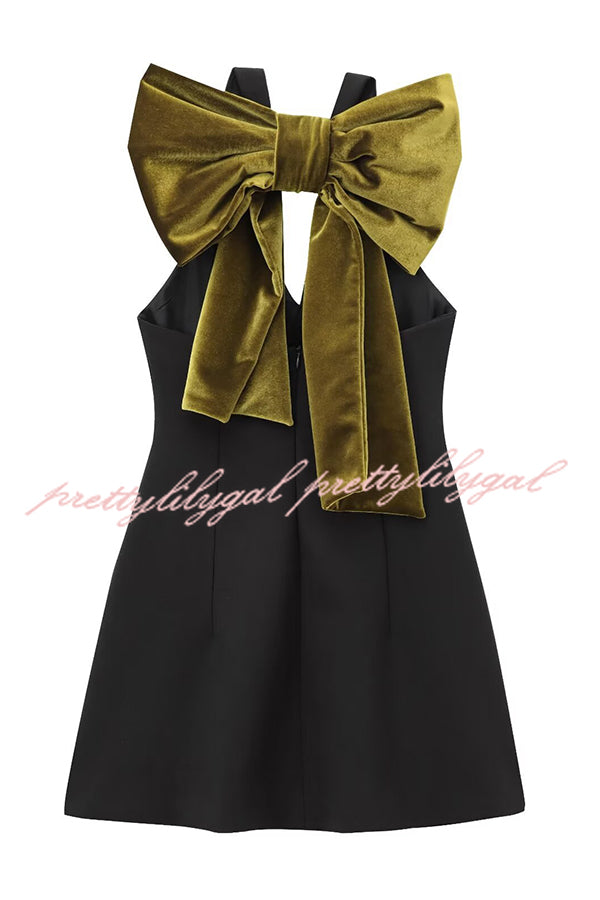 Sweet Party Contrast Back Velvet Bow Detail Mini Dress