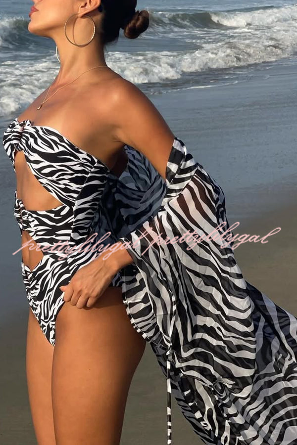 Marsie Zebra-print Ring Cutout Details Off Shoulder Stretch One-Piece Swimsuit