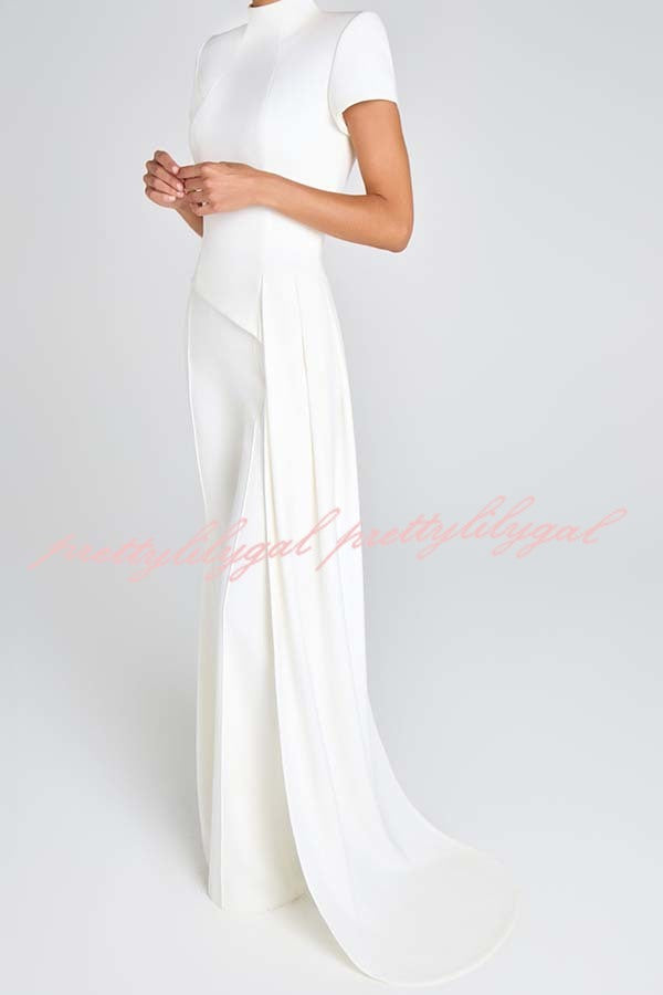 Pippa High Neck Short Sleeve Irregular Drape Hem Top and Elastic Waist Flare Pants Set