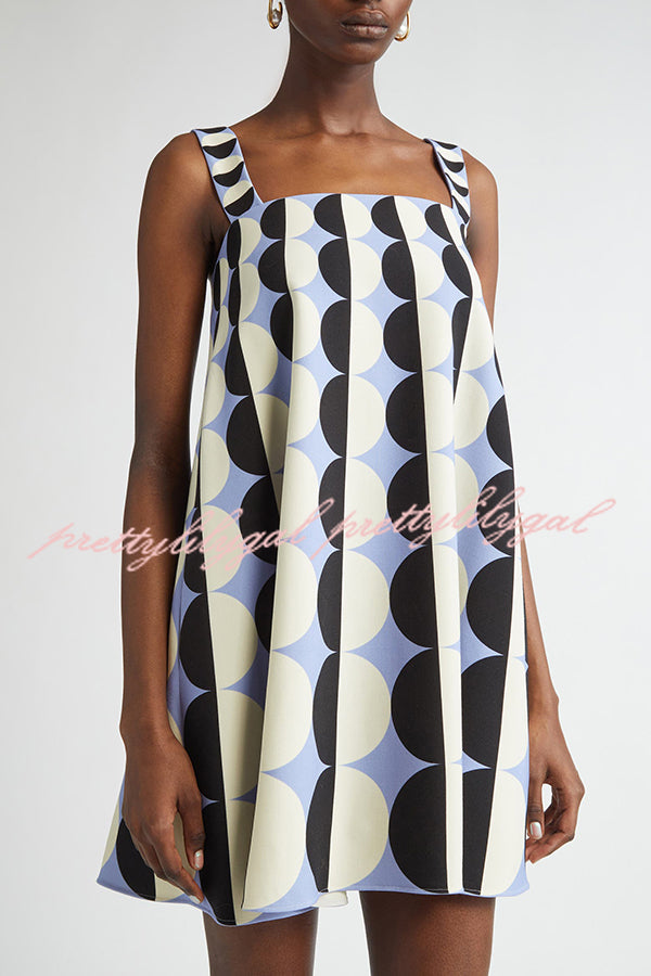 Funny Chic Geometric Circle Poka Dot Square Neck Trapeze Mini Dress