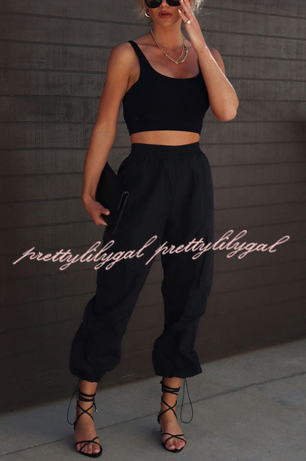 Let’s Rewind Nylon Elastic Waist Pocketed Cargo Pants