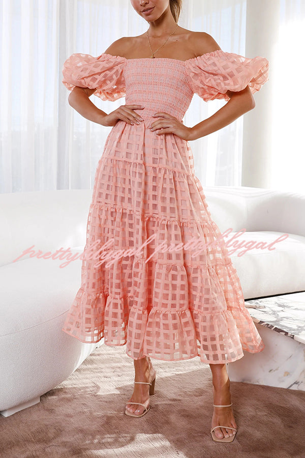 Solid Color Off-shoulder Lantern Sleeve Patchwork Midi Dress