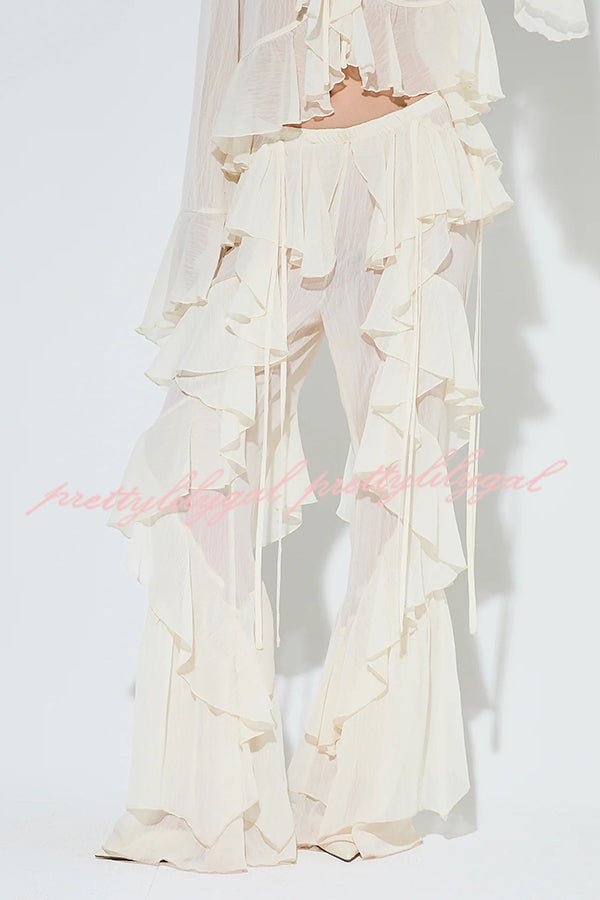 Fashionable Ruffled Elastic Waist Holiday Style Flared Pants
