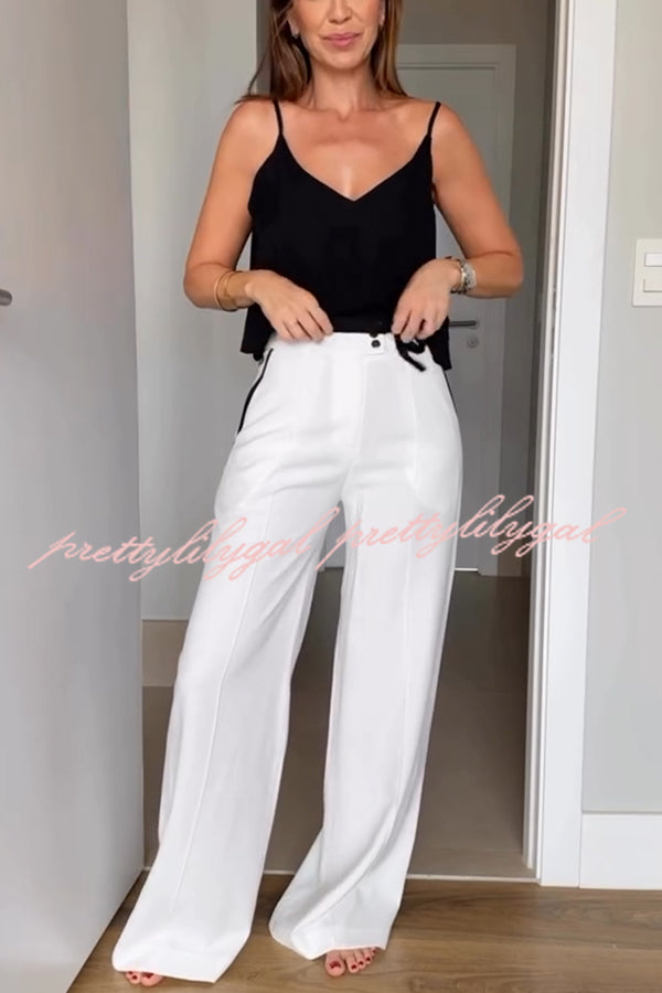 Full of Chic Colorblock Trim Lace-up Waist Pocketed Wide Leg Pants