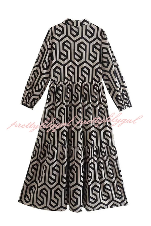 Marley Geometric Figure Print Loose Shirt Midi Dress