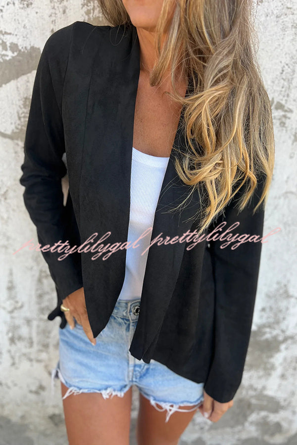 Solid Color Suede Lapel Long Sleeve Loose Coat