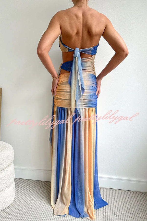 Marine Muse Gradient Mesh Starfish Decoration Hollow Stretch Maxi Dress