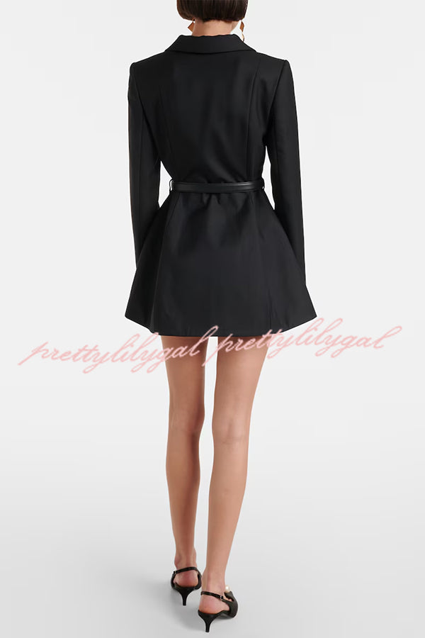 Parisian Style Double-breasted Long Sleeve Flare Hem Lapel Blazer Mini Dress