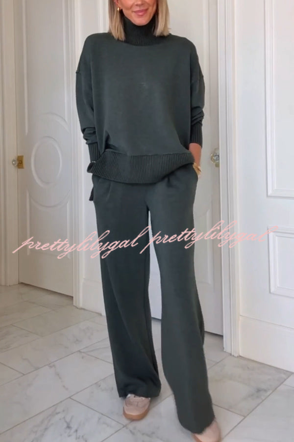 Barker High-Neck Long Sleeve Side Zipper Sweatshirt and Elastic Waist Pocketed Loose Pants Set