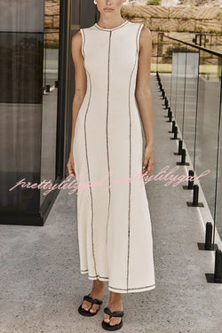 Balance Beauty and Comfort Ribbed Contrast Detail Stretch Maxi Dress