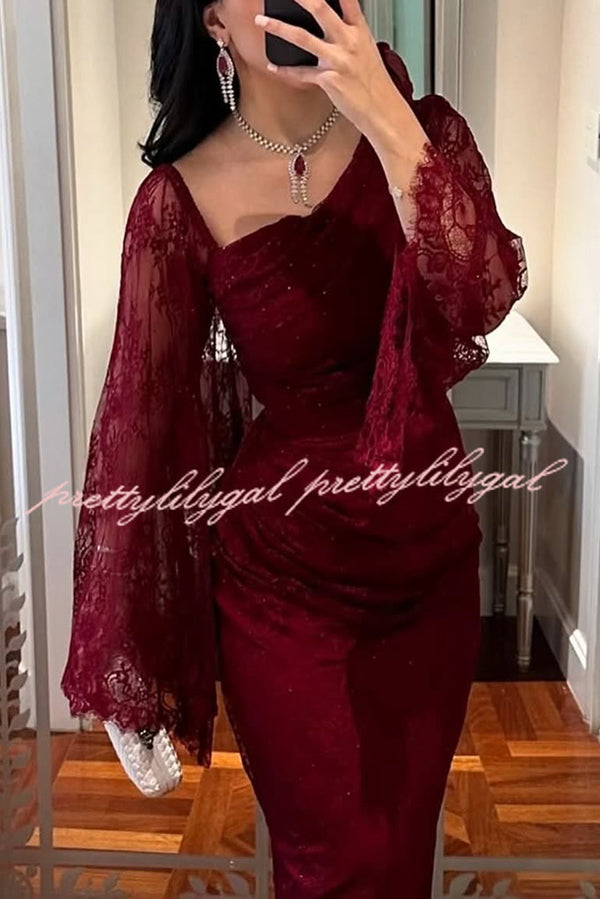 Fashionable Hollow Lace Elegant Slim Hot Diamond Maxi Dress