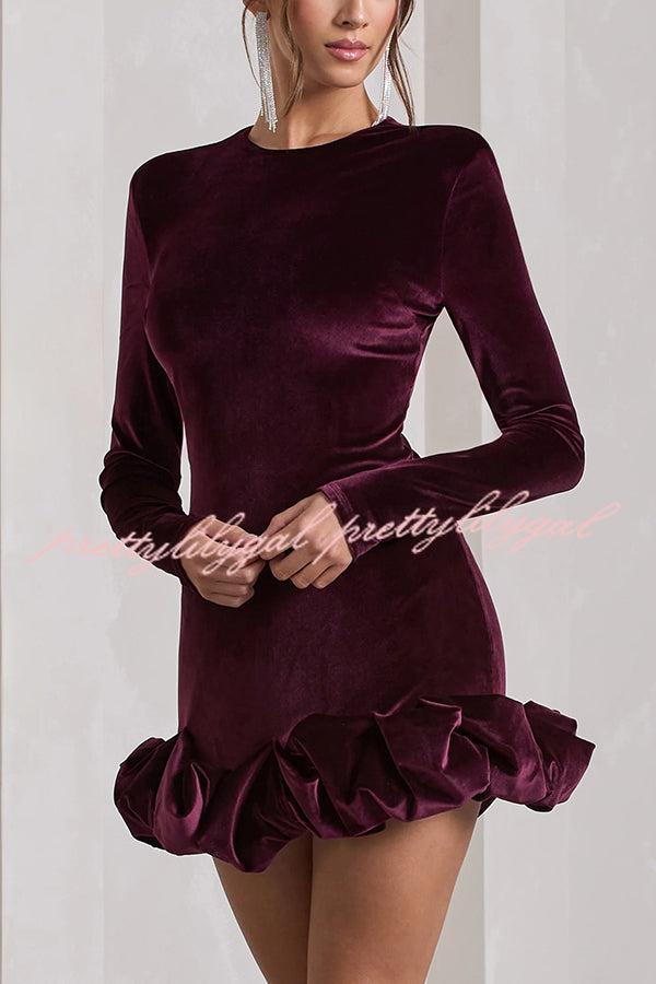 Solid Color Velvet Slim-fit Long-sleeved Mini Dress