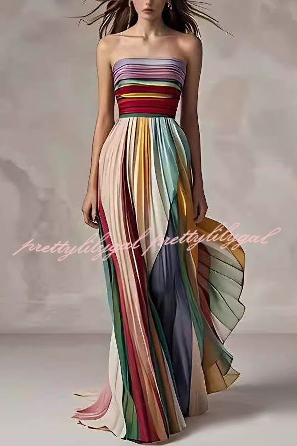 Sexy Off-shoulder Tube Top Waist Color Maxi Dress