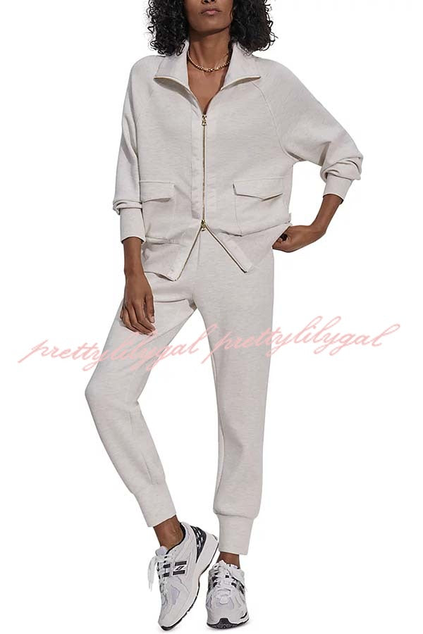 Lissett Zip-Through Long Sleeve Loose Sweatshirt and Elastic Waist Pocket Jogger Set