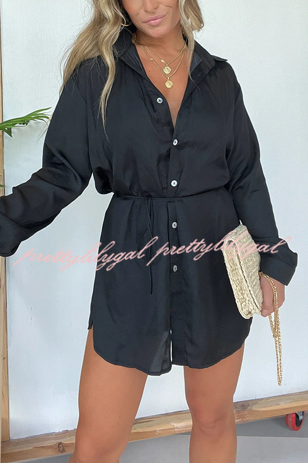 Solid Color Long Sleeve Button Casual Shirt-Style Rompers
