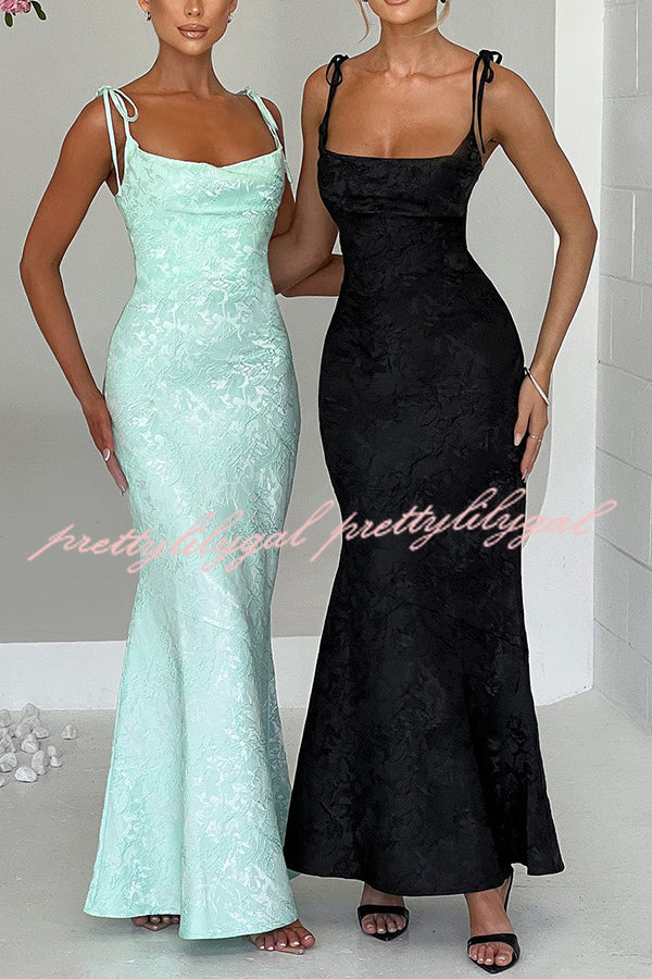 Jacquard Fabric Elegant Suspender Tie Slim Fishtail Maxi Dress