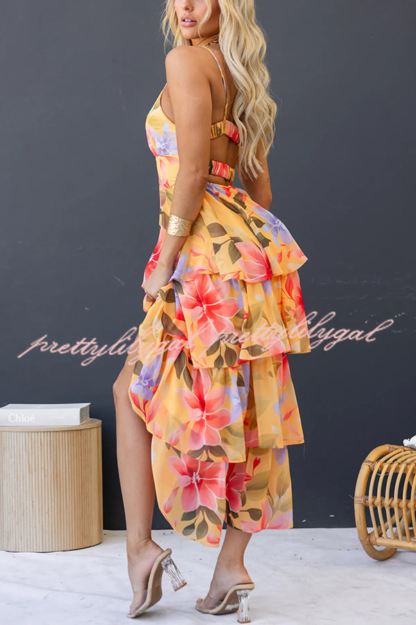 Dreamy Destiny Floral Print Elastic Back Tiered Maxi Dress