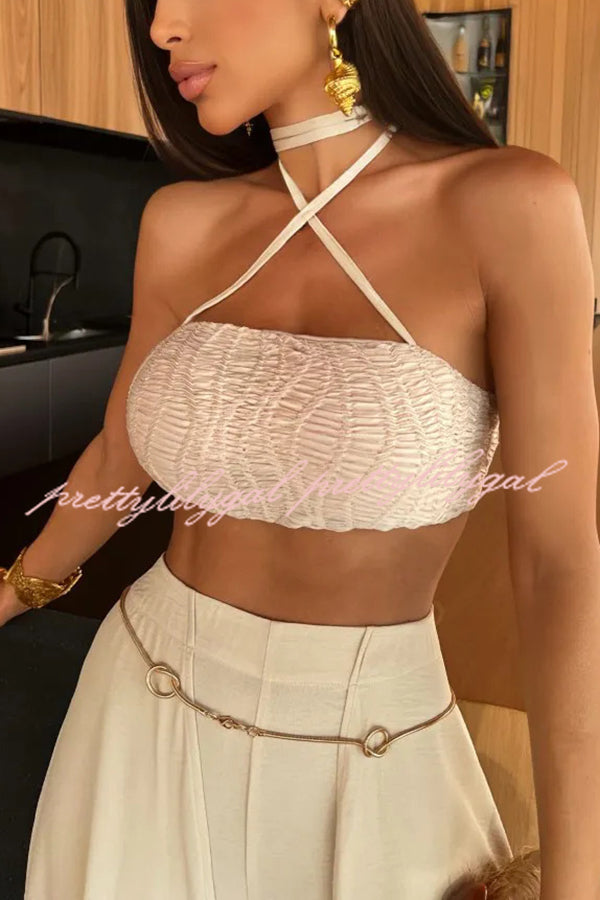 Sexy Lace-Up Bandeau Top and Irregular Tassel Pants Set