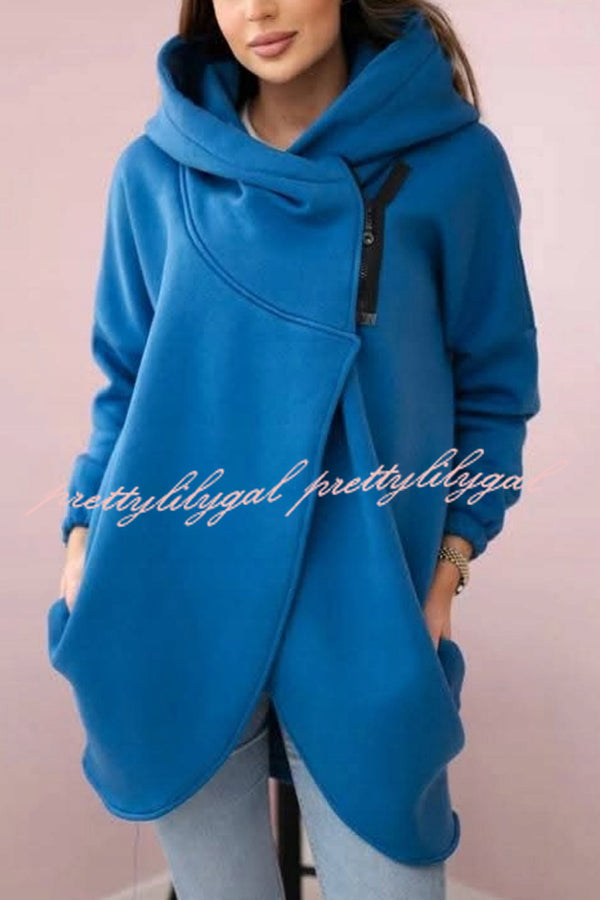 Solid Color Loose Hooded Zip-up Casual Sports Jacket