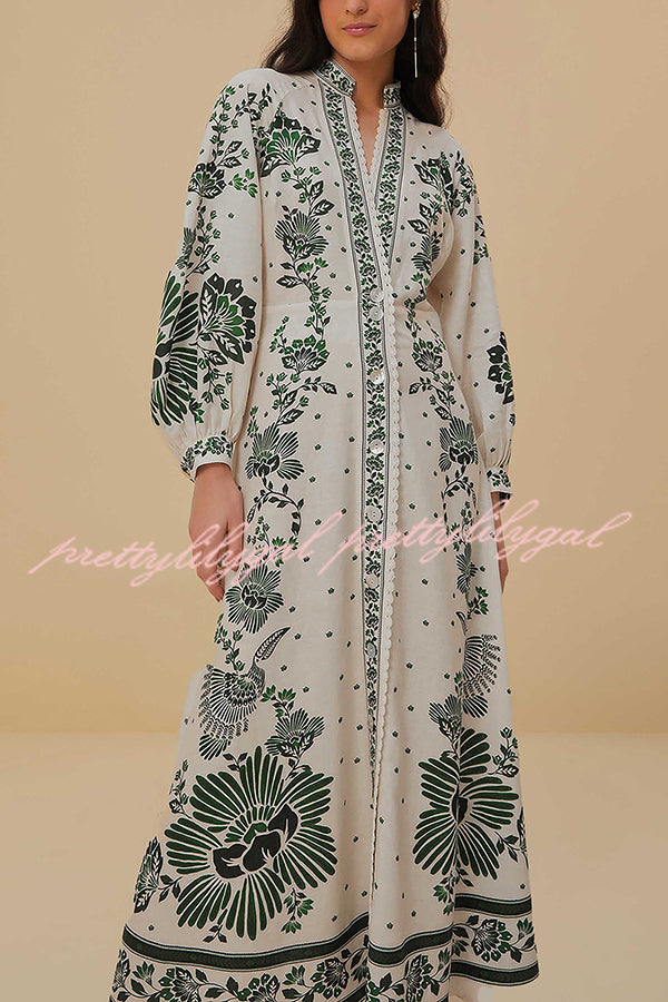 Forest Soul Unique Print Button Down Long Sleeve Shirt Maxi Dress