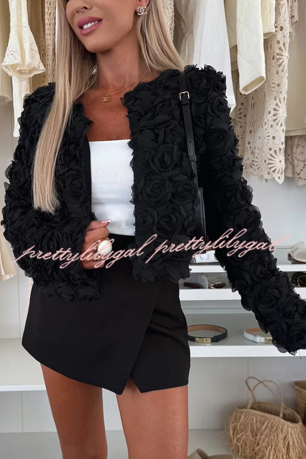 Fashionable Three-dimensional Flower Casual Long-sleeved Cropped Jacket