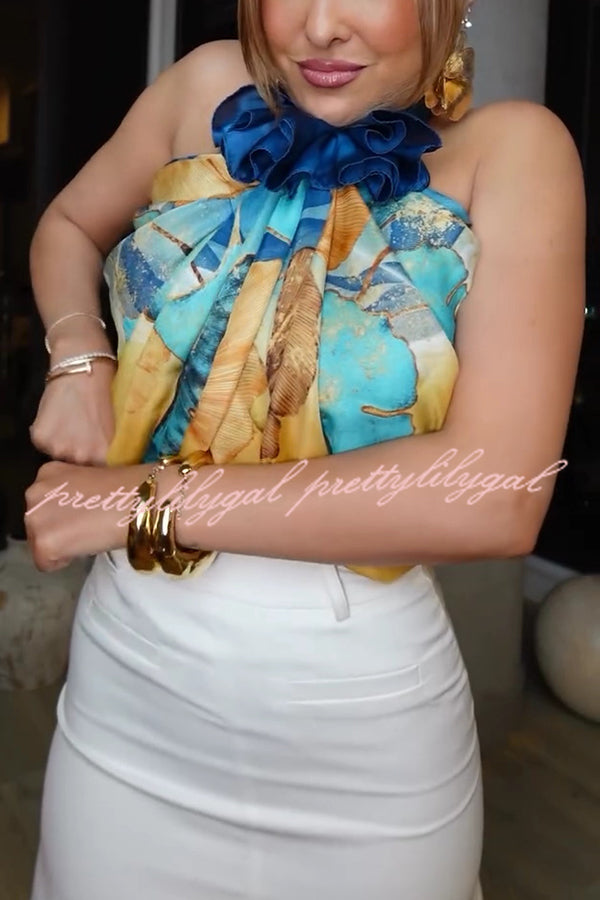 Ginkgo Leaf Printed Mid-Length Multifunctional Silk Scarf