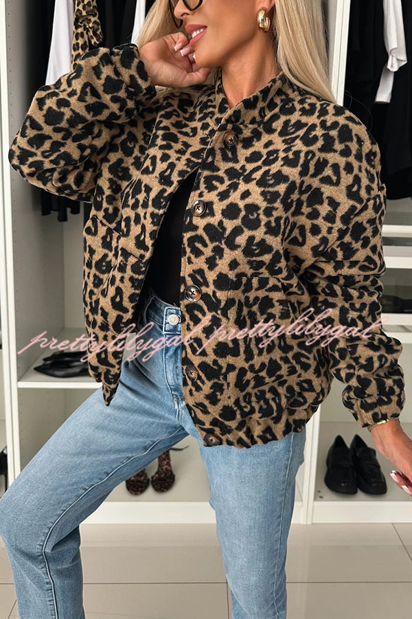 Leopard Print Loose Long-sleeved Pocket Casual Jacket