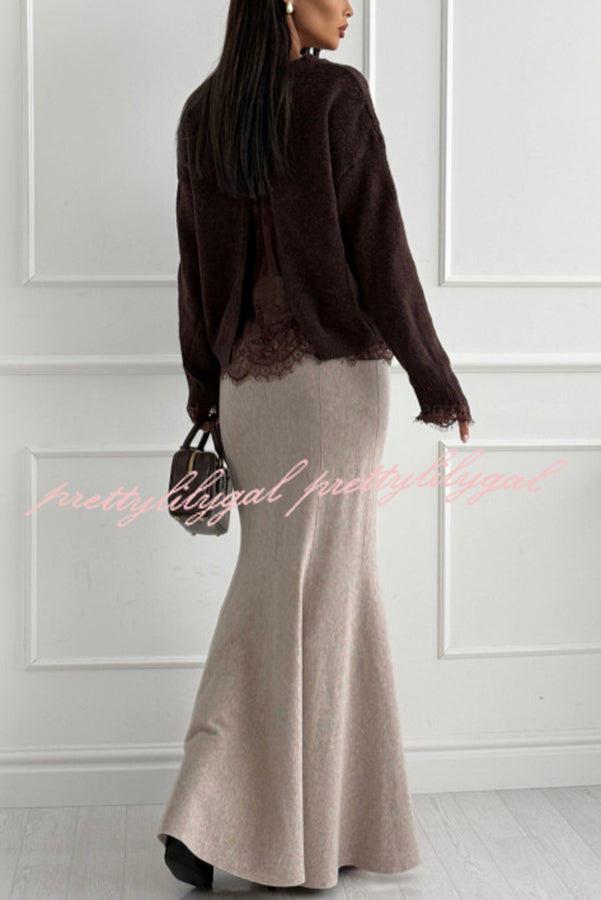 Caitlin Knit Stretch Fabric High Waist Fishtail Casual Maxi Skirt