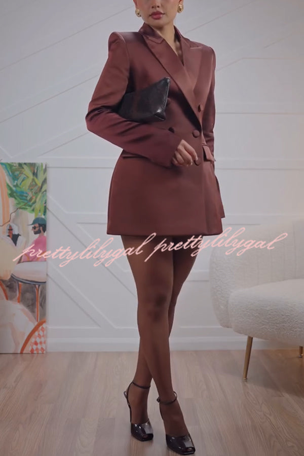 Monica Satin Double-breasted Long Sleeve Peak Lapel Blazer Mini Dress
