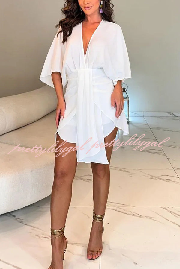 Solid Color V-Neck Half Sleeve Casual Irregular Mini Dress