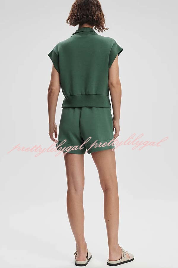 Buttery Touch Half-Zip Short Sleeve Sweatshirt and Elastic Waist Pocket Casual Shorts Set