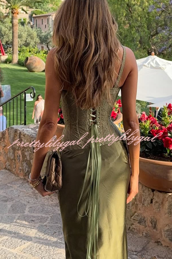 In A Fairytale Lace Corset Back Lace-up Slip Stretch Bodysuit