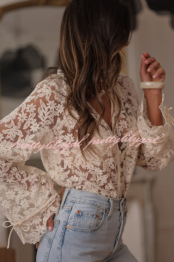 Fashion Hollow Lace Casual Long-sleeved Shirt