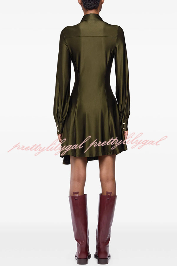 Marvis Button-embellished Long Sleeve Asymmetrical Drape Shirt Midi Dress