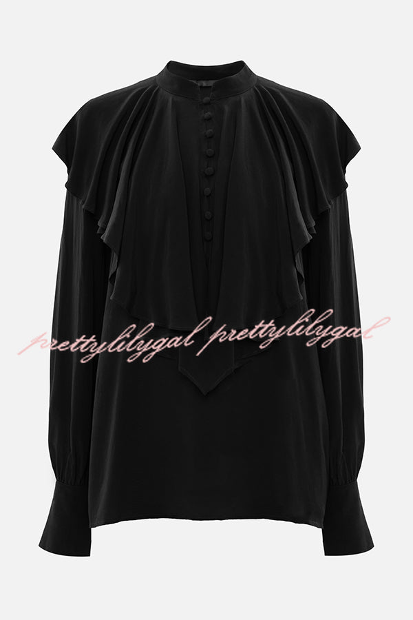 Court-style Draped Ruffled Elegant Chiffon Blouse