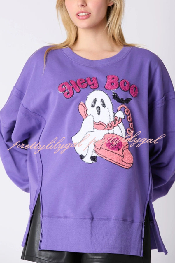 Halloween Cartoon Ghost Sequin Loose Casual Sweatshirt