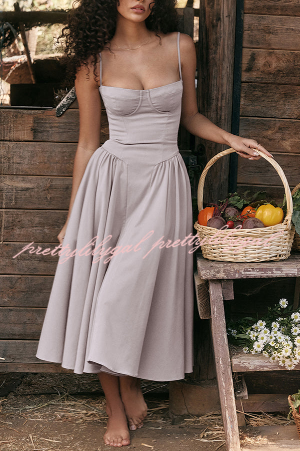 Solid Color Buttonless Bandeau Side Pocket Midi Dress