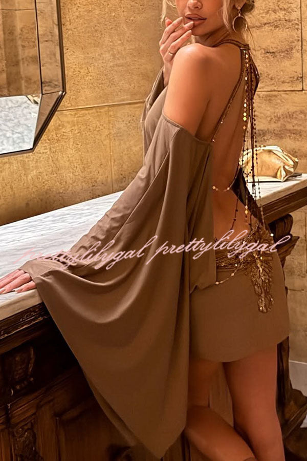 Alula Chain Sequin Embroidered Butterfly Kimono Slit Sleeve Backless –  prettylilygal