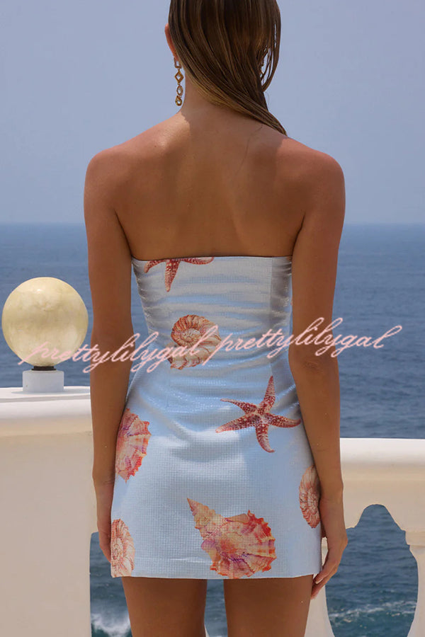 Beach Club Sequin Unique Print Strapless Stretch Mini Dress